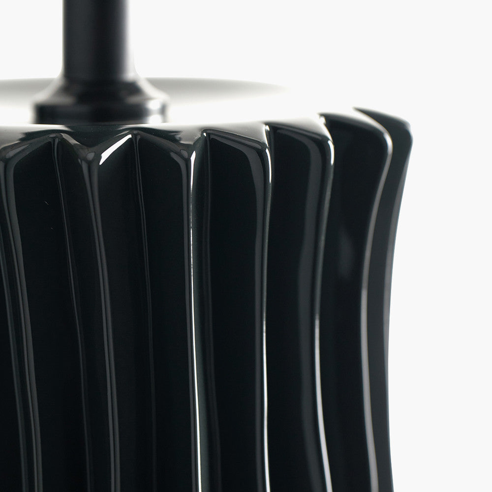 Devony Black Pleated Ceramic Table Lamp Base with Lino 35cm Grey Self Lined Linen Cylinder Lampshade
