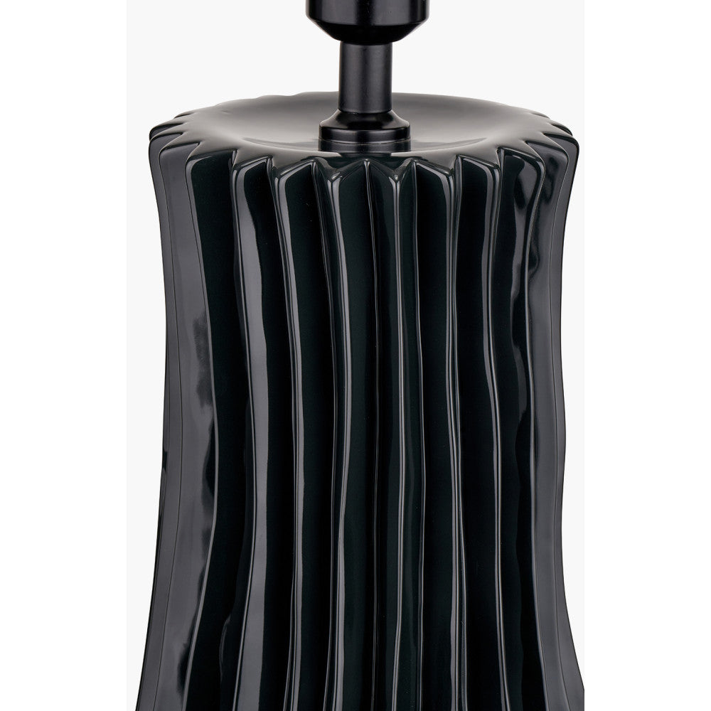 Devony Black Pleated Ceramic Table Lamp Base with Lino 35cm White Self Lined Linen Cylinder Lampshade