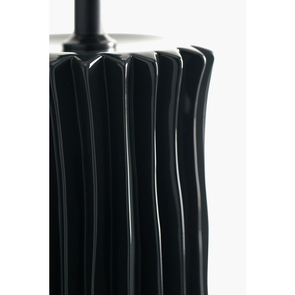 Devony Black Pleated Ceramic Table Lamp Base with Lino 35cm White Self Lined Linen Cylinder Lampshade