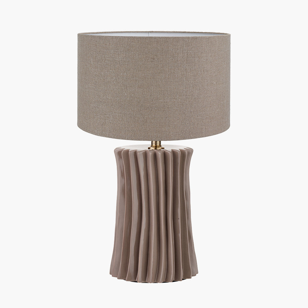 Devony Taupe Pleated Ceramic Table Lamp Base with Edward 35cm Natural Linen Cylinder Lampshade