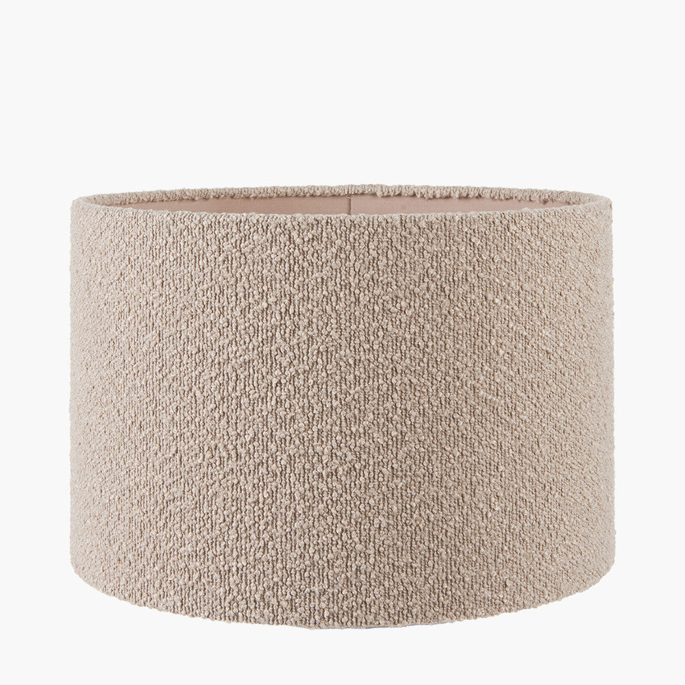 Devony Taupe Pleated Ceramic Table Lamp Base with Rouen 35cm Taupe Boucle Cylinder Lampshade
