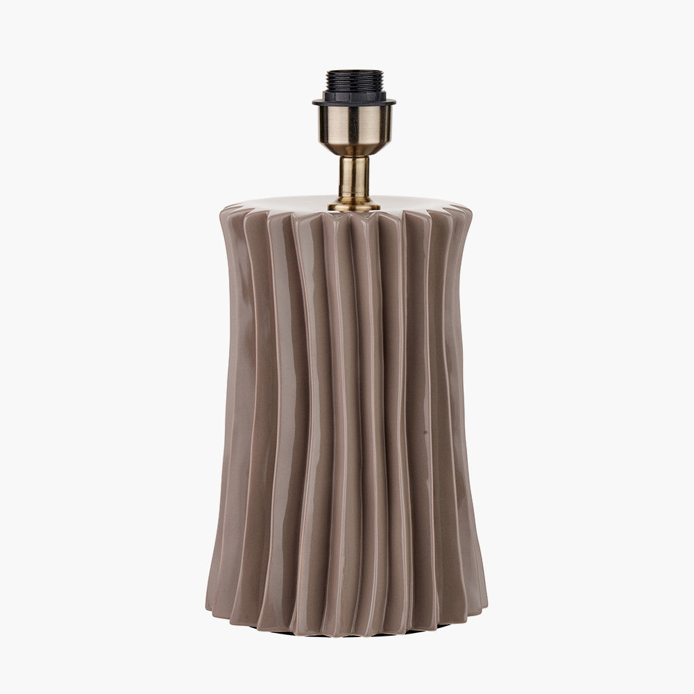 Devony Taupe Pleated Ceramic Table Lamp Base with Rouen 35cm White Boucle Cylinder Lampshade