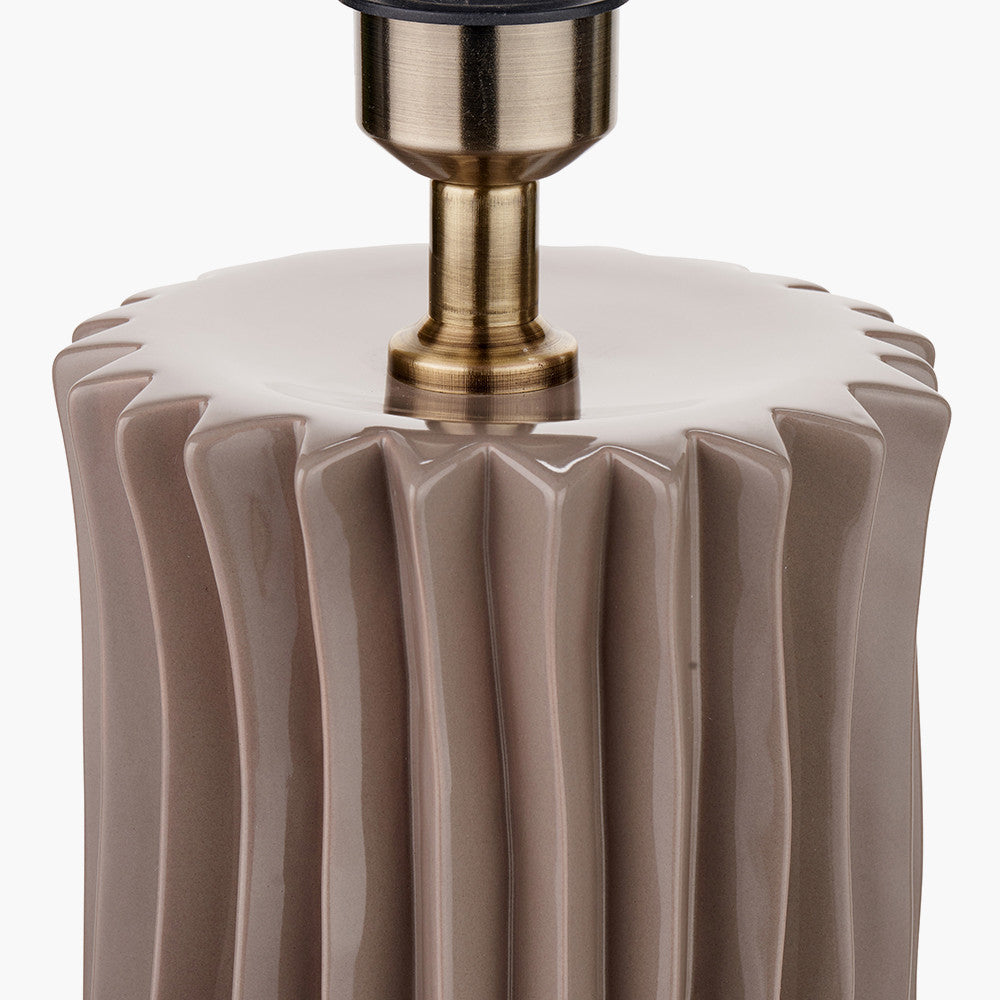 Devony Taupe Pleated Ceramic Table Lamp Base with Rouen 35cm White Boucle Cylinder Lampshade