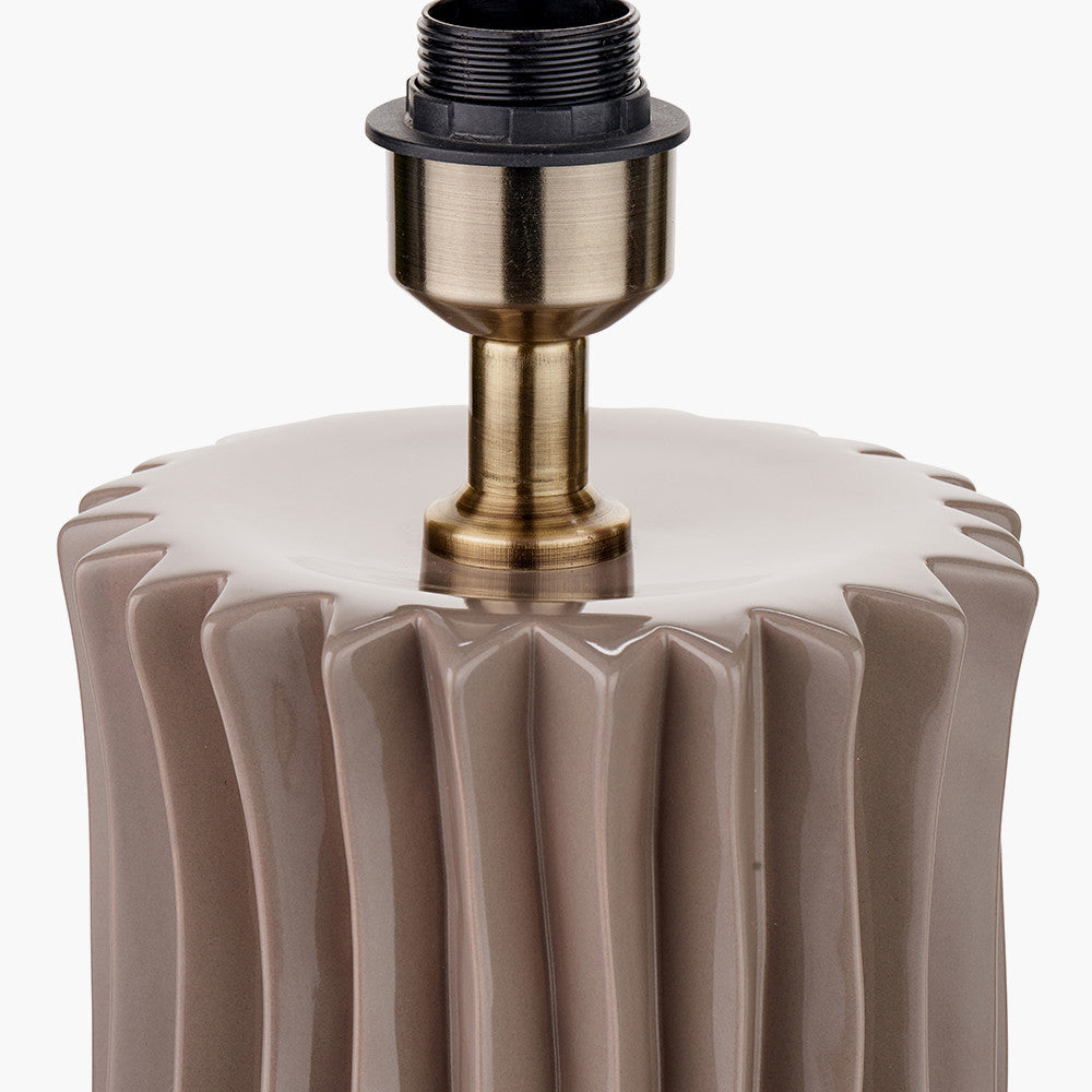 Devony Taupe Pleated Ceramic Table Lamp Base with Lino 35cm Black Self Lined Linen Cylinder Lampshade