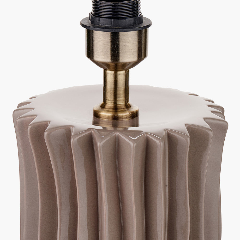 Devony Taupe Pleated Ceramic Table Lamp Base with Lino 35cm Grey Self Lined Linen Cylinder Lampshade