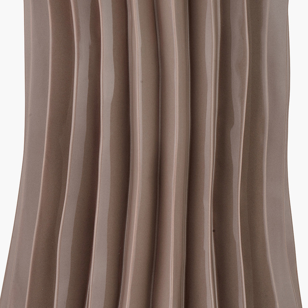 Devony Taupe Pleated Ceramic Table Lamp Base with Lino 35cm White Self Lined Linen Cylinder Lampshade