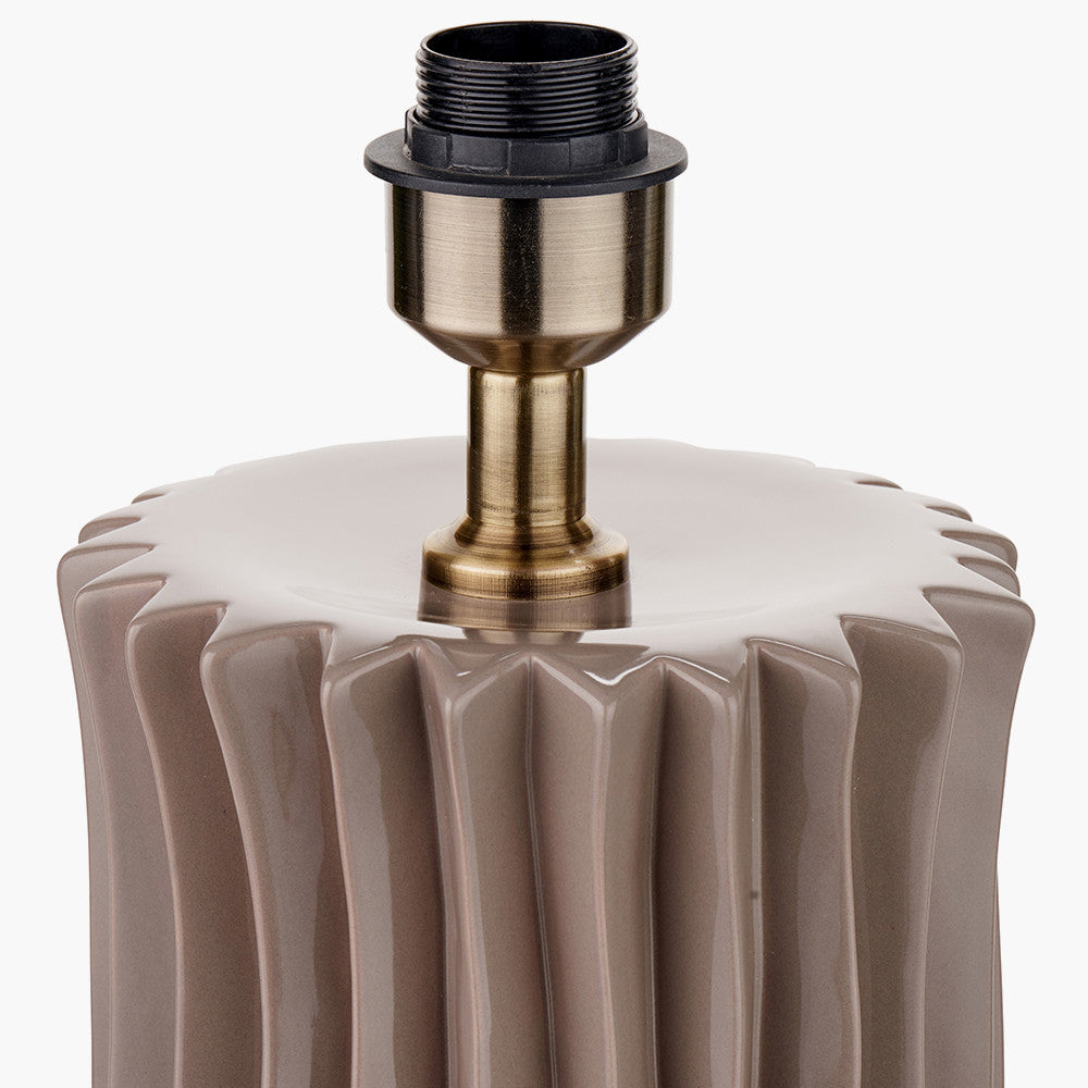 Devony Taupe Pleated Ceramic Table Lamp Base with Lino 35cm White Self Lined Linen Cylinder Lampshade