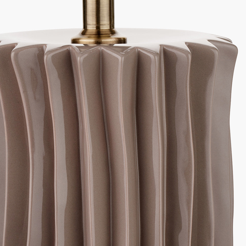 Devony Taupe Pleated Ceramic Table Lamp Base with Lino 35cm White Self Lined Linen Cylinder Lampshade