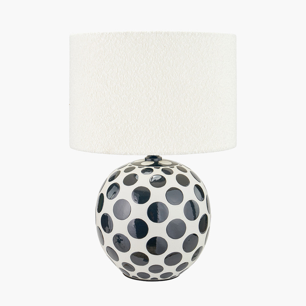 Larisa Black Polka Dot Ceramic Table Lamp Base with Rouen 35cm White Boucle Cylinder Lampshade