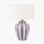 Priscilla Lilac Stripped Ceramic Table Lamp Base with Henry 30cm White Handloom Cylinder Lampshade