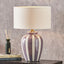 Priscilla Lilac Stripped Ceramic Table Lamp Base with Henry 30cm White Handloom Cylinder Lampshade