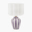 Priscilla Lilac Stripped Ceramic Table Lamp Base with Bloom 35cm White Handloom Scalloped Cylinder Lampshade