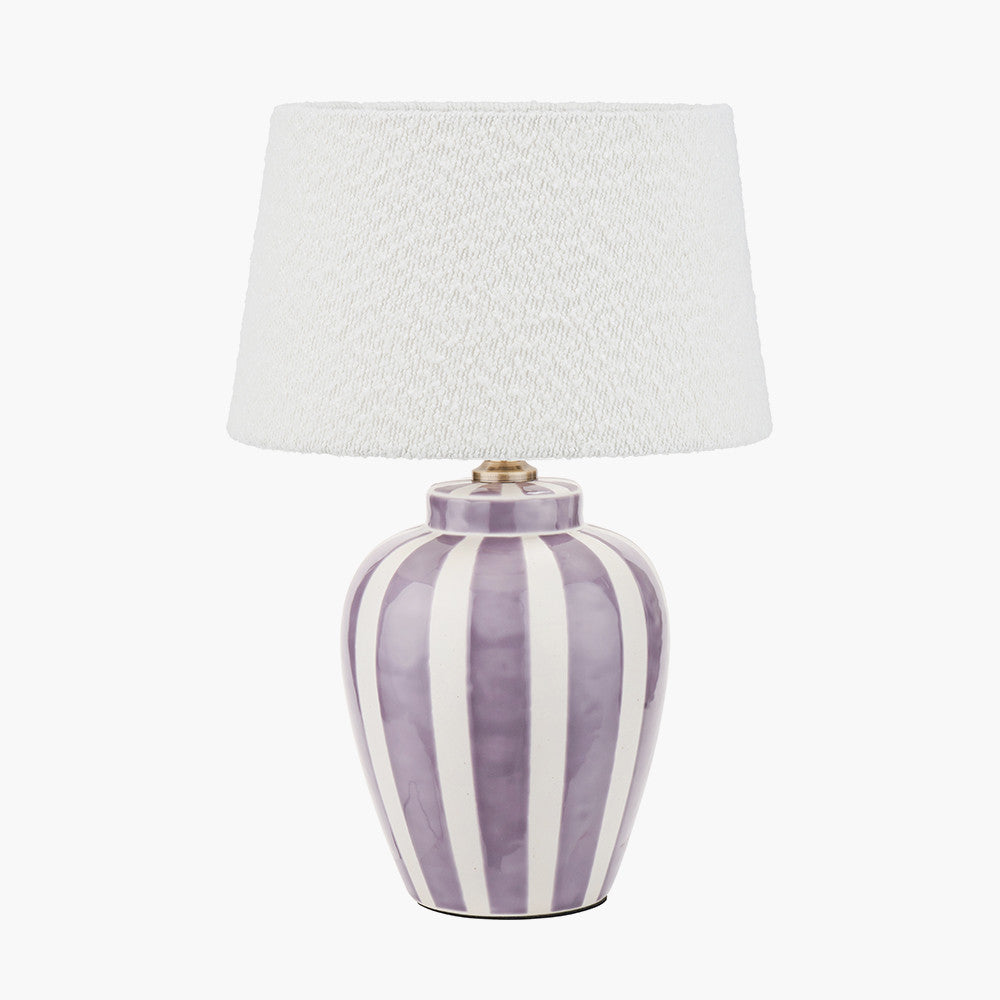 Priscilla Lilac Stripped Ceramic Table Lamp Base with Martigues 35cm White Boucle Tapered Lampshade