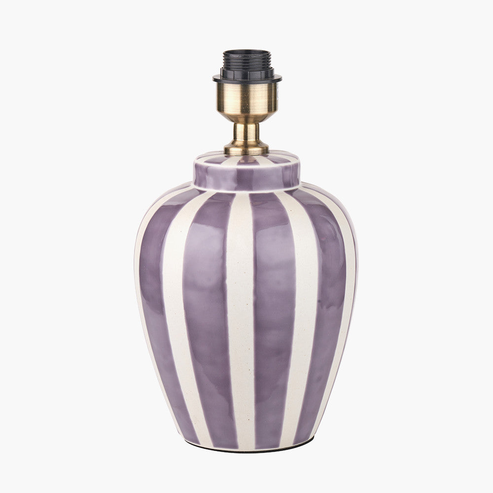 Priscilla Lilac Stripped Ceramic Table Lamp Base with Martigues 35cm White Boucle Tapered Lampshade