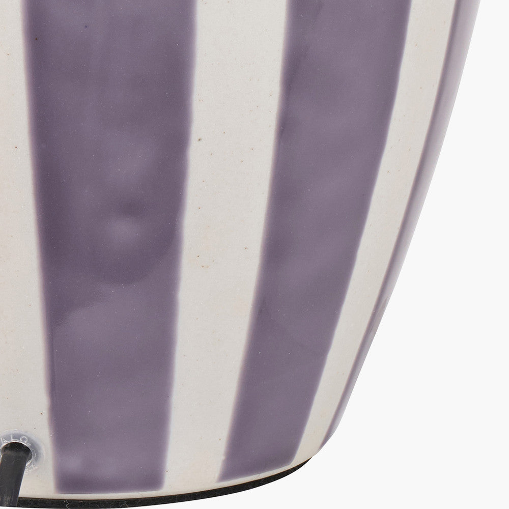 Priscilla Lilac Stripped Ceramic Table Lamp Base with Martigues 35cm White Boucle Tapered Lampshade