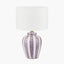 Priscilla Lilac Stripped Ceramic Table Lamp Base with Lino 30cm White Self Lined Linen Cylinder Lampshade