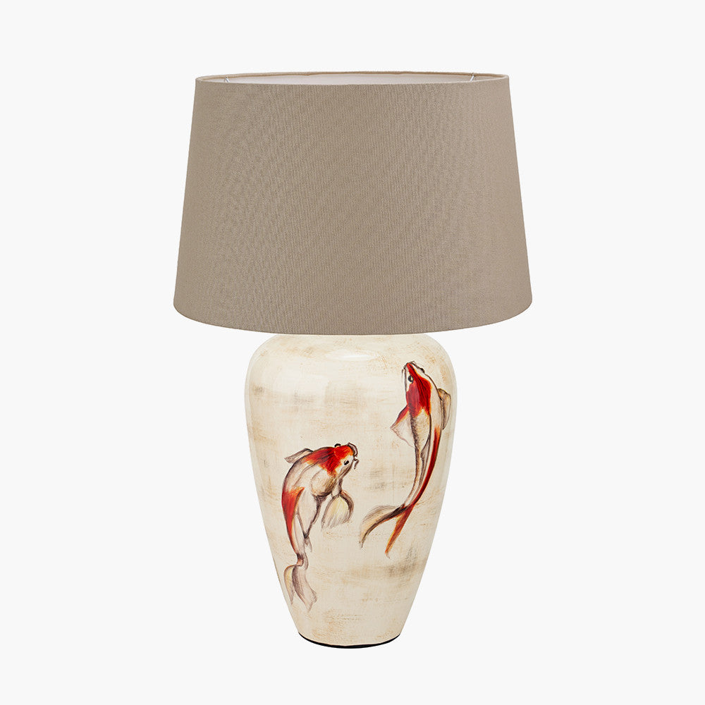 Emerayn Koi Natural Ceramic Table Lamp Base with Winston 40cm Taupe Handloom Tapered Lampshade