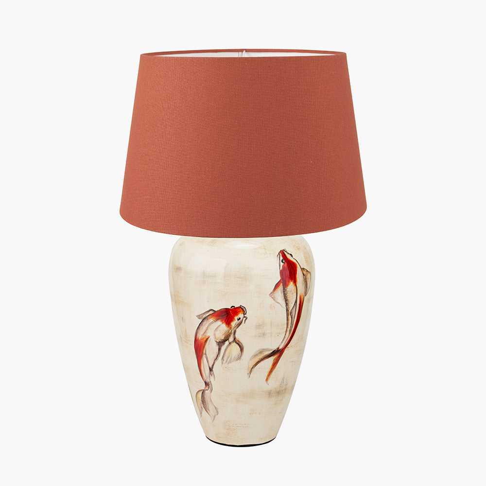 Emerayn Koi Natural Ceramic Table Lamp Base with Winston 40cm Tobacco Handloom Tapered Lampshade
