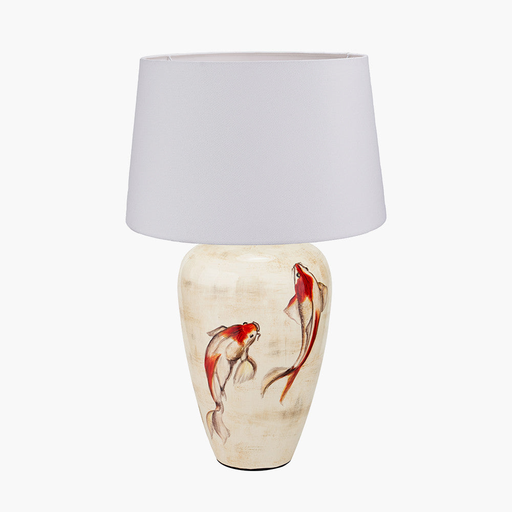 Emerayn Koi Natural Ceramic Table Lamp Base with Winston 40cm White Handloom Tapered Lampshade