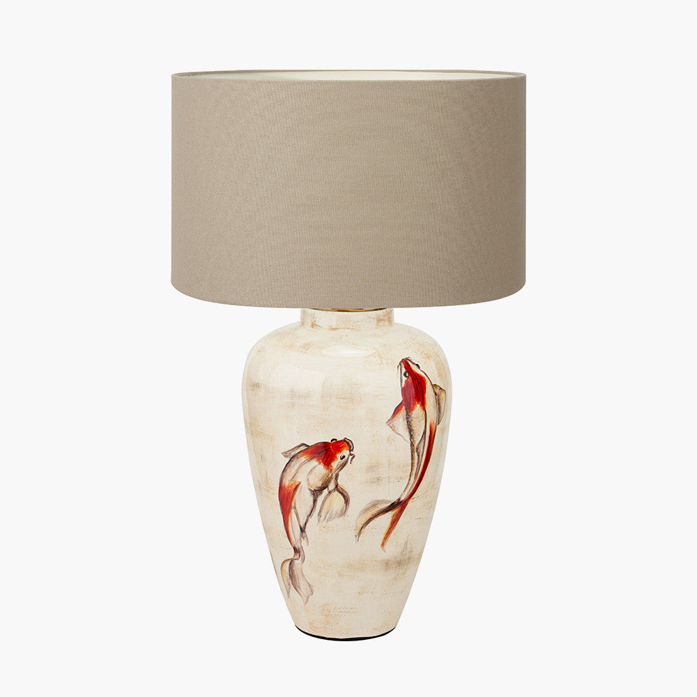 Emerayn Koi Natural Ceramic Table Lamp Base with Henry 40cm Taupe Handloom Cylinder Lampshade