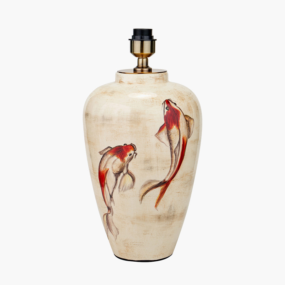 Emerayn Koi Natural Ceramic Table Lamp Base with Henry 40cm Taupe Handloom Cylinder Lampshade