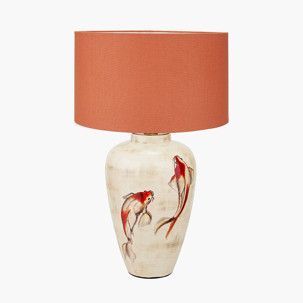 Emerayn Koi Natural Ceramic Table Lamp Base with Henry 40cm Tobacco Handloom Cylinder Lampshade