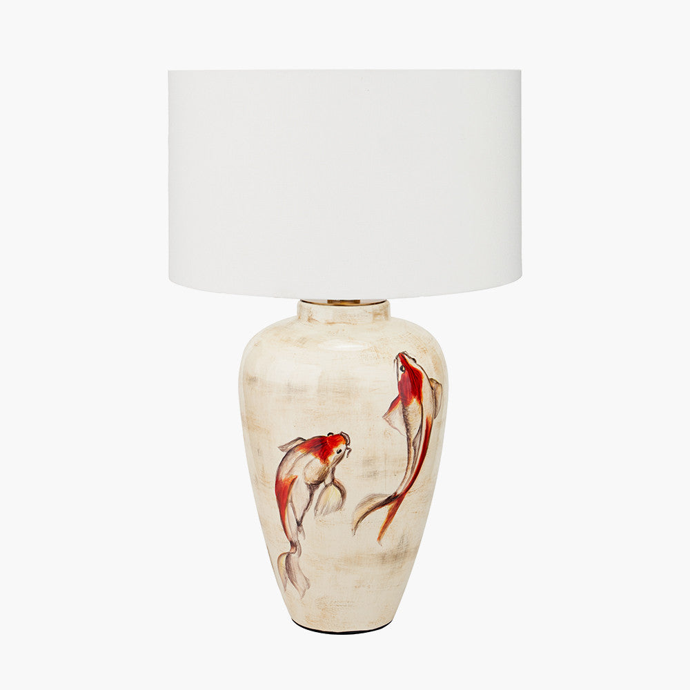 Emerayn Koi Natural Ceramic Table Lamp Base with Henry 40cm White Handloom Cylinder Lampshade