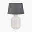Tania Grey and White Pattern Ceramic Table Lamp Base with Lys 40cm Steel Grey Self Lined Linen Tapered Lampshade