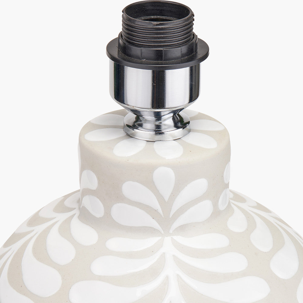 Tania Grey and White Pattern Ceramic Table Lamp Base with Lys 40cm Steel Grey Self Lined Linen Tapered Lampshade