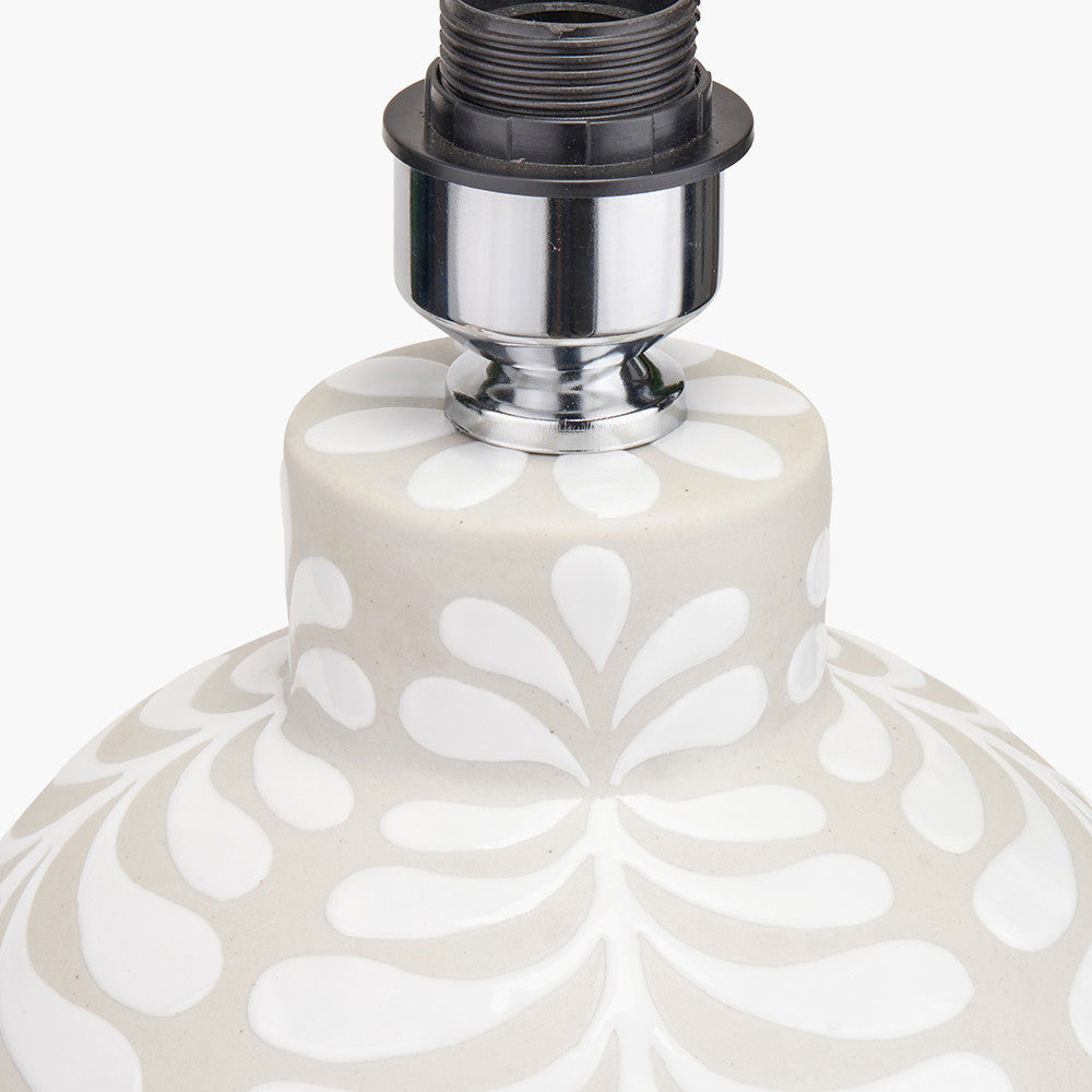 Tania Grey and White Pattern Ceramic Table Lamp Base with Coast 40cm Cream Calico Tapered Lampshade