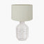 Tania Grey and White Pattern Ceramic Table Lamp Base with Lino 35cm Cream Self Lined Linen Cylinder Lampshade