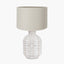 Tania Grey and White Pattern Ceramic Table Lamp Base with Lino 35cm Grey Self Lined Linen Cylinder Lampshade