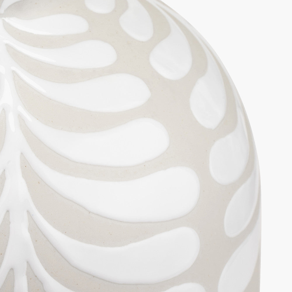Tania Grey and White Pattern Ceramic Table Lamp Base with Lino 35cm White Self Lined Linen Cylinder Lampshade