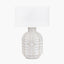 Tania Grey and White Pattern Ceramic Table Lamp Base with Lino 35cm White Self Lined Linen Cylinder Lampshade