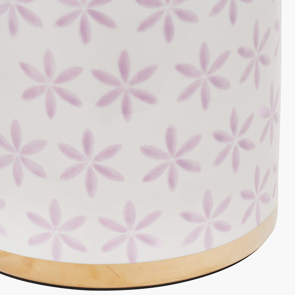 Thea Lillac and Gold Leaf Ceramic Table Lamp Base with Lino 35cm Grey Self Lined Linen Cylinder Lampshade
