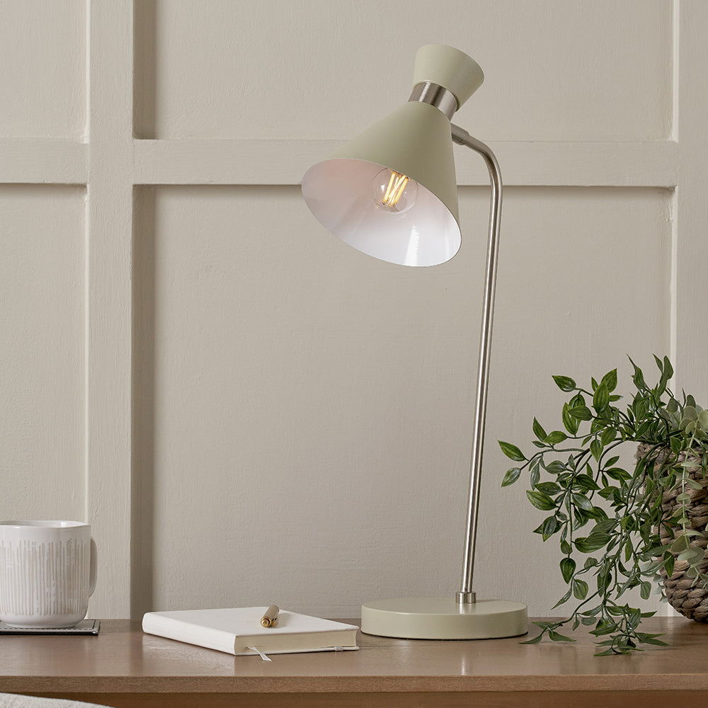Benedict Sage and Brushed Silver Metal Table Lamp