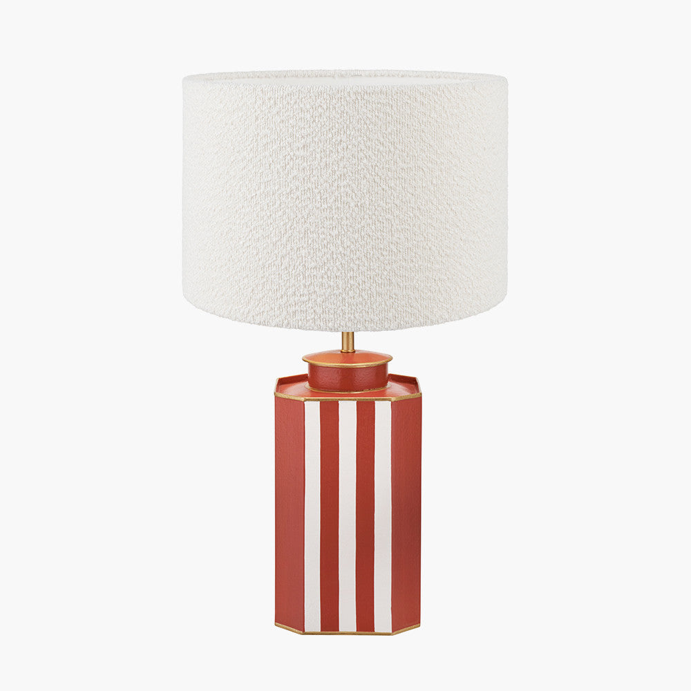 Raya Cinnamon and White Hand Painted Metal Table Lamp Base with Rouen 40cm White Boucle Cylinder Lampshade