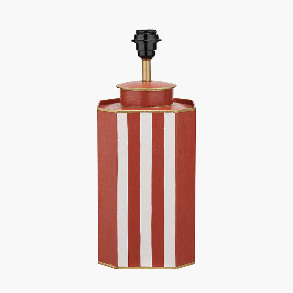Raya Cinnamon and White Hand Painted Metal Table Lamp Base with Rouen 40cm White Boucle Cylinder Lampshade