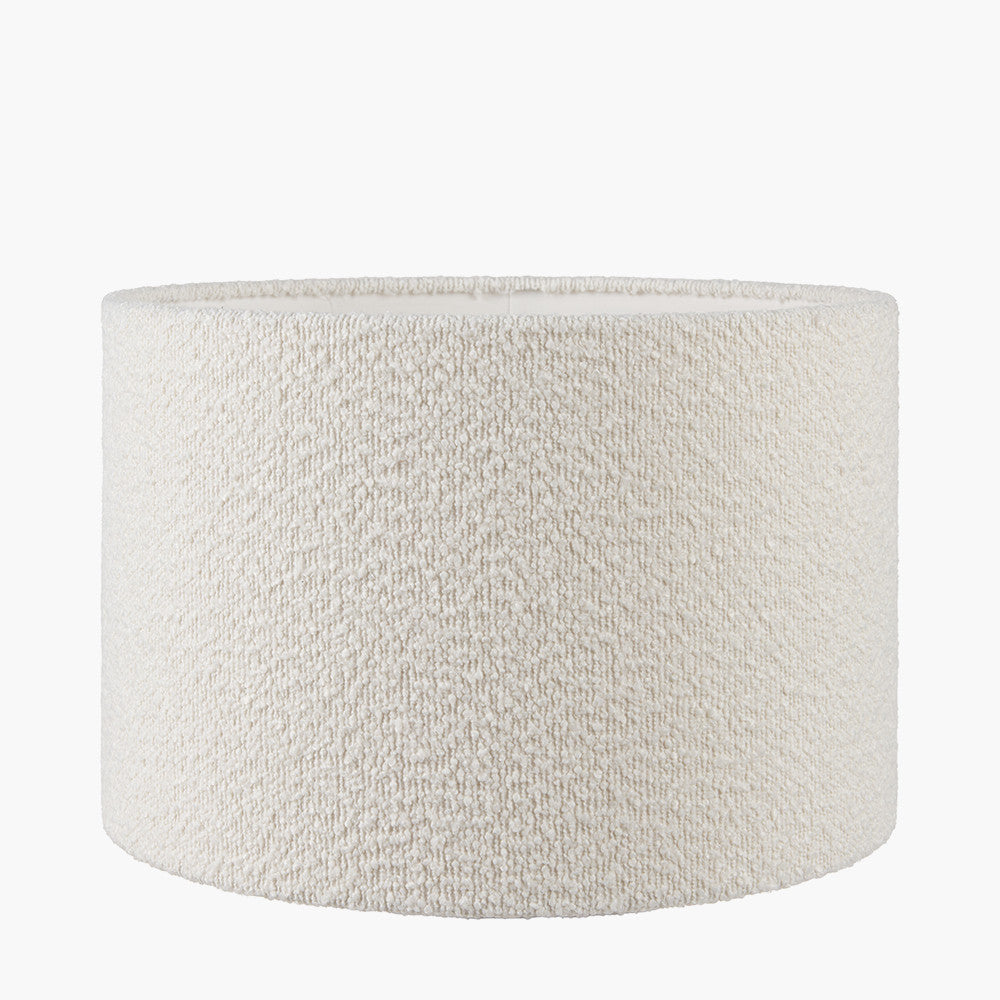 Raya Cinnamon and White Hand Painted Metal Table Lamp Base with Rouen 40cm White Boucle Cylinder Lampshade