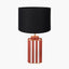 Raya Cinnamon and White Hand Painted Metal Table Lamp Base with Lino 40cm Black Self Lined Linen Cylinder Lampshade