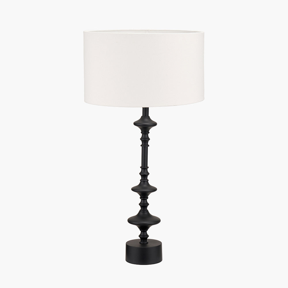 Emilio Matt Black Candlestick Table Lamp Base with Henry 35cm White Handloom Cylinder Lampshade