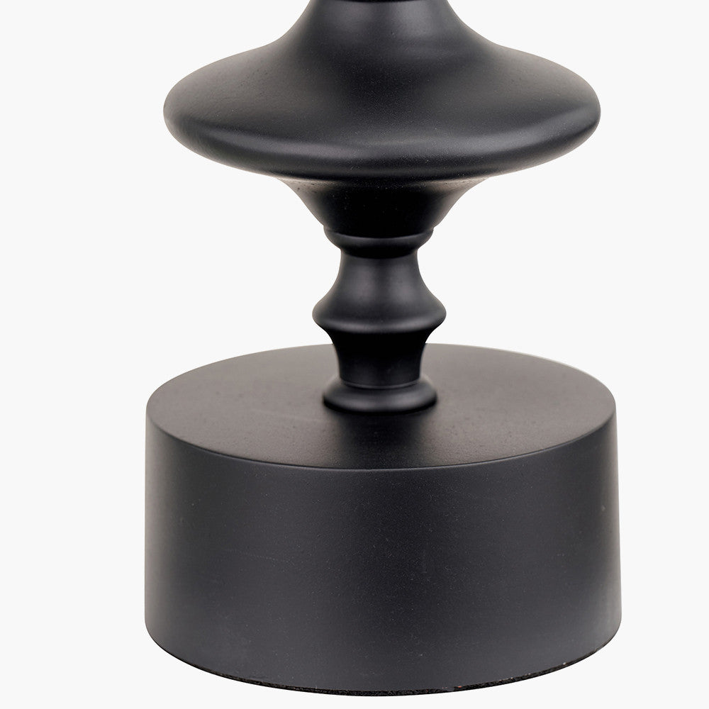 Emilio Matt Black Candlestick Table Lamp Base with Izara 35cm Cinnamon Ikat Patterned Mushroom Pleat Tapered Lampshade