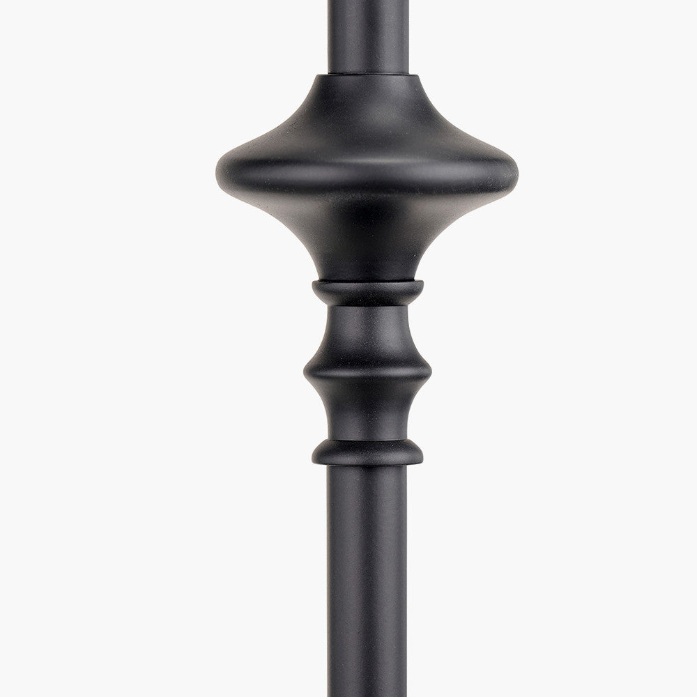 Emilio Matt Black Candlestick Table Lamp Base with Izara 35cm Cinnamon Ikat Patterned Mushroom Pleat Tapered Lampshade