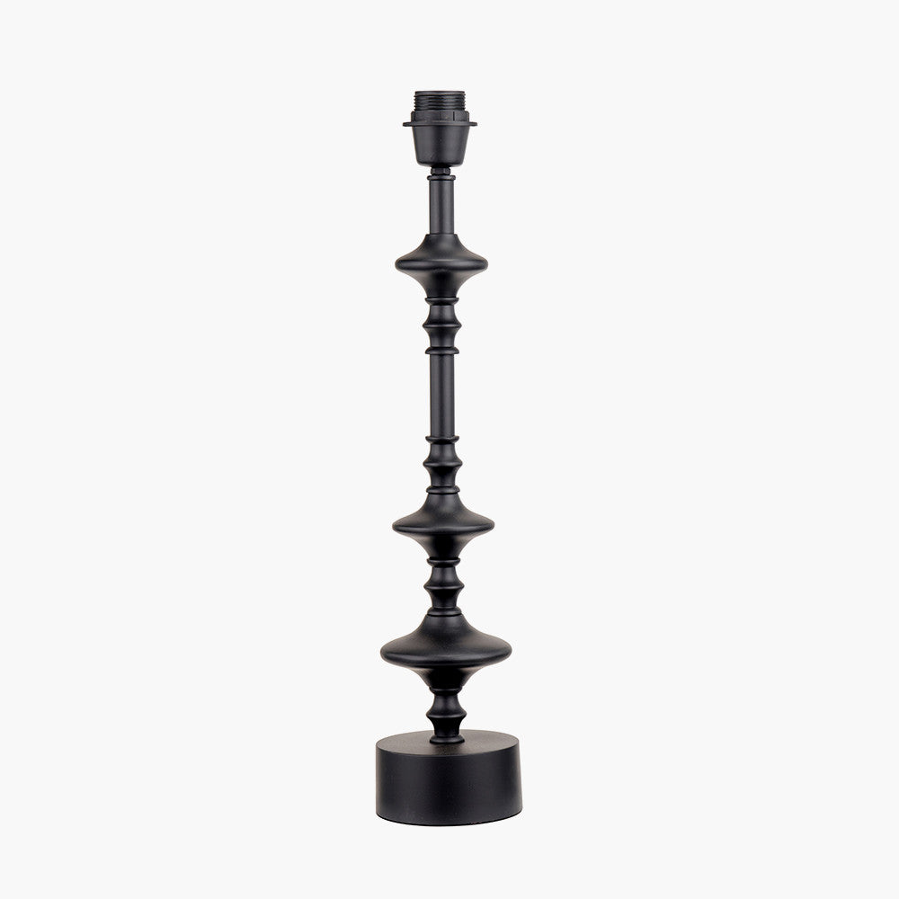 Emilio Matt Black Candlestick Table Lamp Base with Izara 35cm Lilac Ikat Patterned Mushroom Pleat Tapered Lampshade