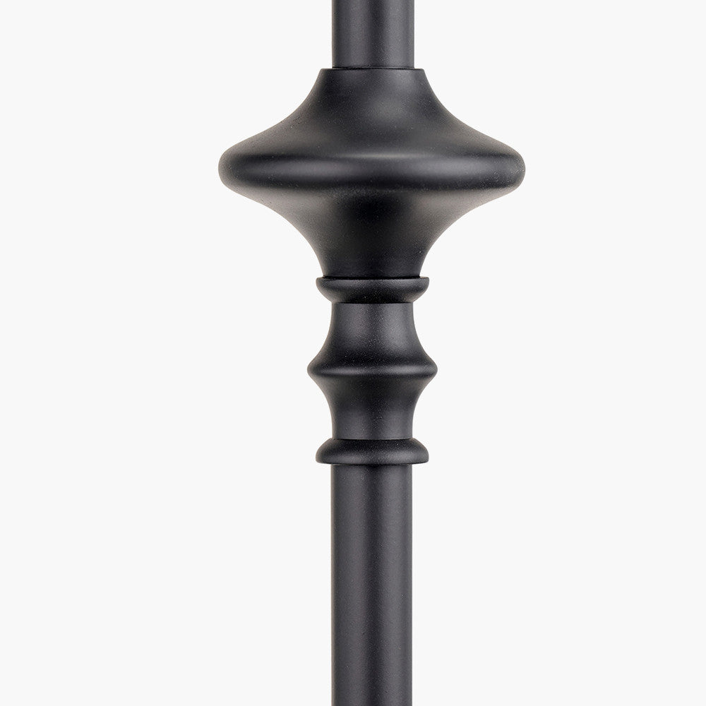Emilio Matt Black Candlestick Table Lamp Base with Izara 35cm Lilac Ikat Patterned Mushroom Pleat Tapered Lampshade
