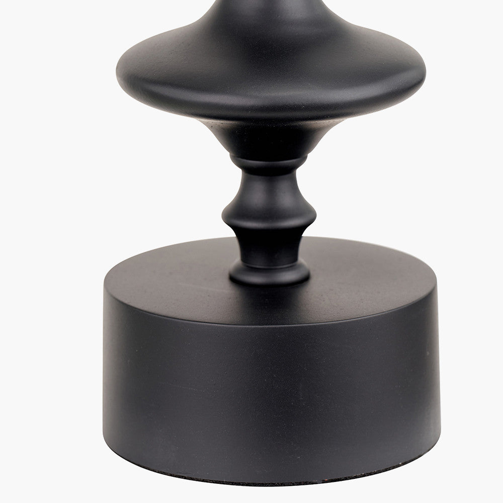 Emilio Matt Black Candlestick Table Lamp Base with Izara 35cm Lilac Ikat Patterned Mushroom Pleat Tapered Lampshade
