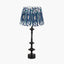 Emilio Matt Black Candlestick Table Lamp Base with Izara 35cm Ocean Blue Ikat Patterned Mushroom Pleat Tapered Lampshade