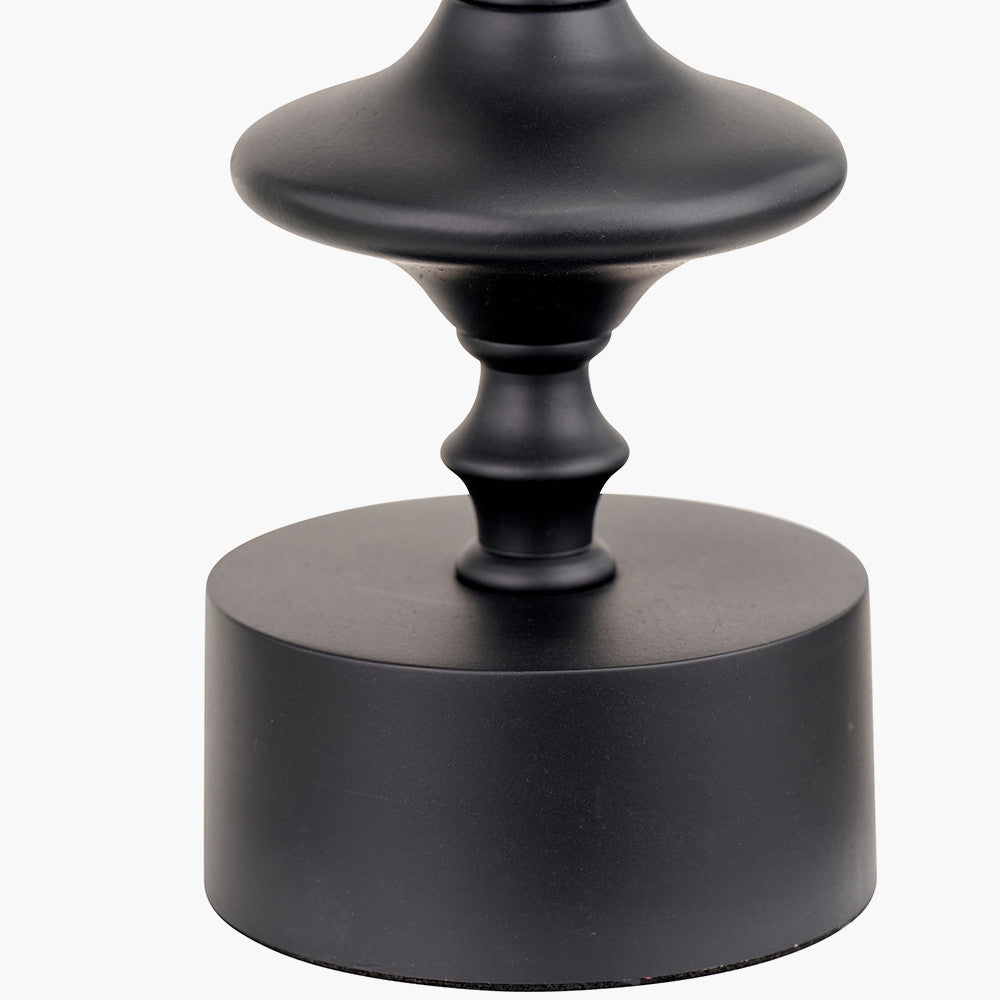 Emilio Matt Black Candlestick Table Lamp Base with Izara 35cm Ocean Blue Ikat Patterned Mushroom Pleat Tapered Lampshade