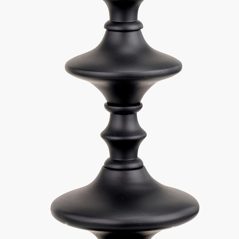 Emilio Matt Black Candlestick Table Lamp Base with Izara 35cm Ocean Blue Ikat Patterned Mushroom Pleat Tapered Lampshade