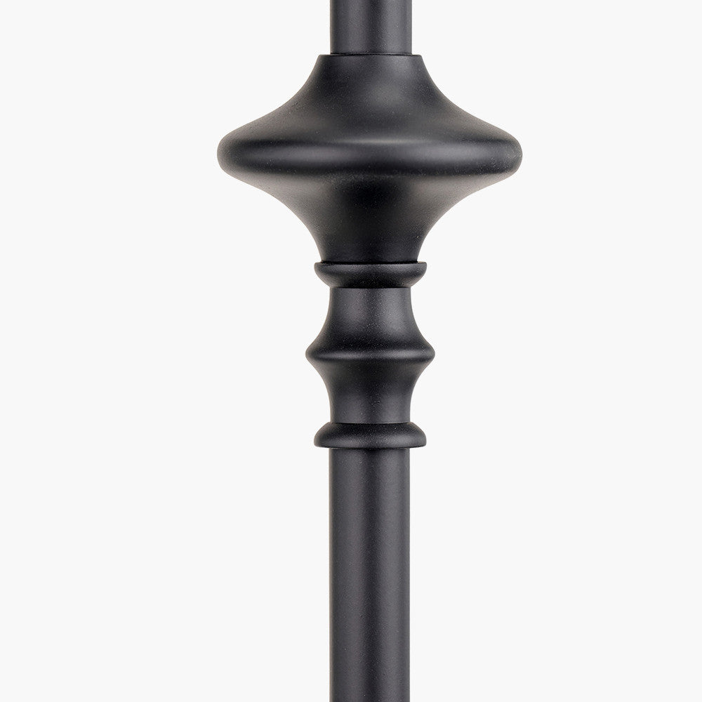 Emilio Matt Black Candlestick Table Lamp Base with Izara 35cm Ocean Blue Ikat Patterned Mushroom Pleat Tapered Lampshade